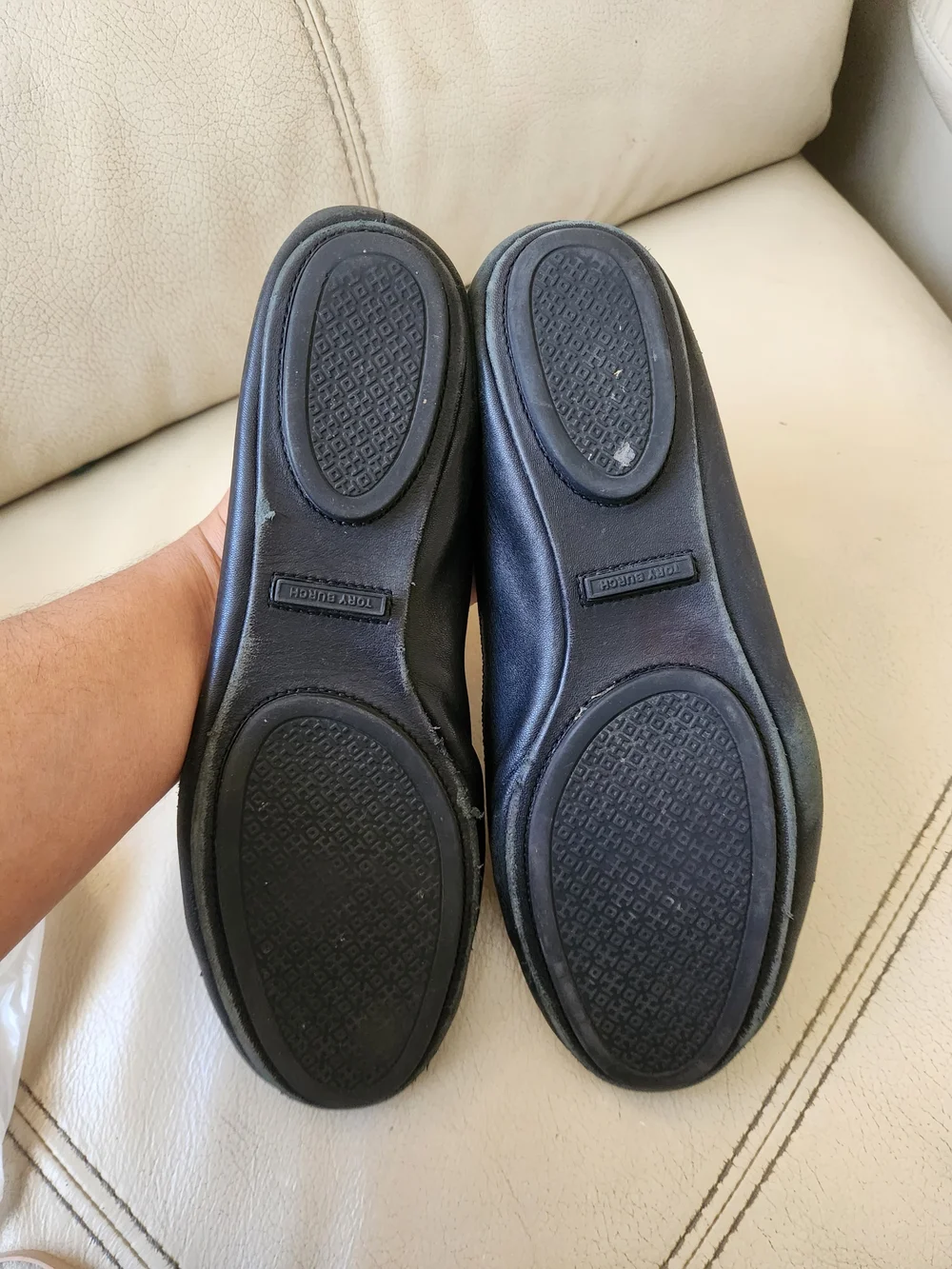 Tory Burch Black Leather Logo Ballet Flats